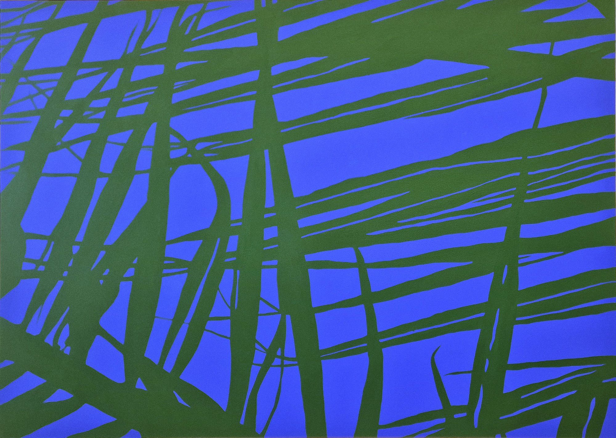 Ernest A. Kienzl, Aus der Serie Found abstracts-Palms FA_Palm 1_blau_grün, 2022 Acryl / Bw., 100x140