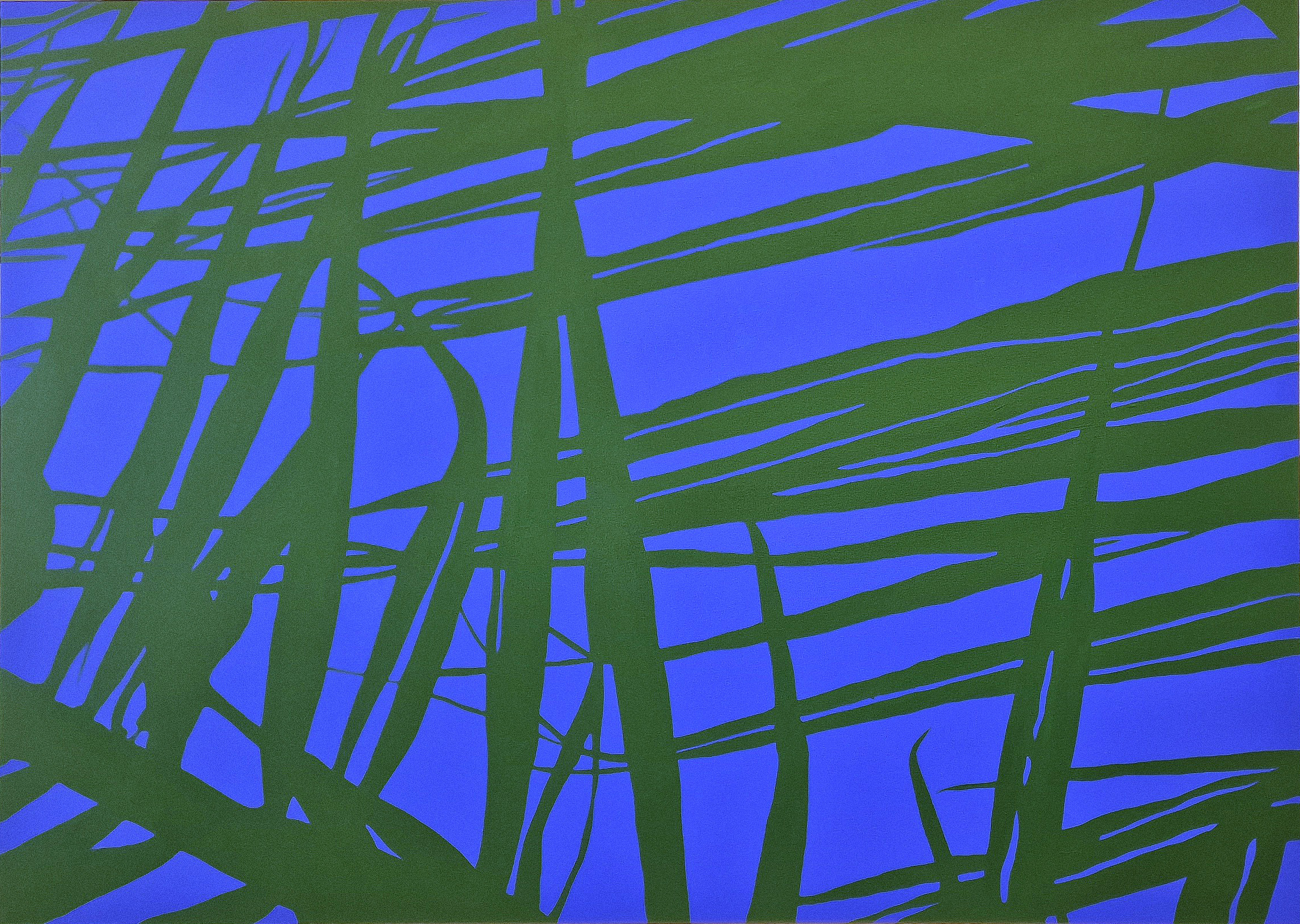 Ernest A. Kienzl, Aus der Serie Found abstracts-Palms FA_Palm 1_blau_grün, 2022 Acryl / Bw., 100x140